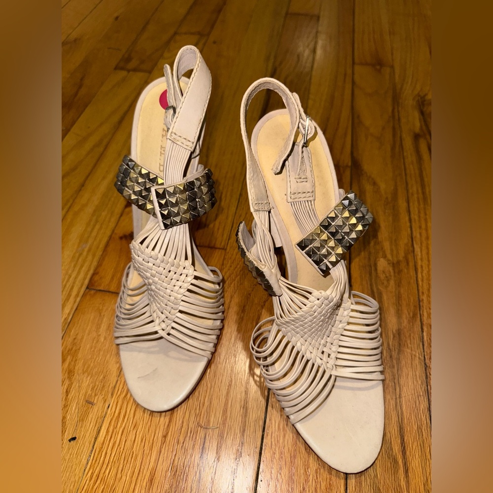 L.A.M.B. Cream Strappy High-Heeled Sandals